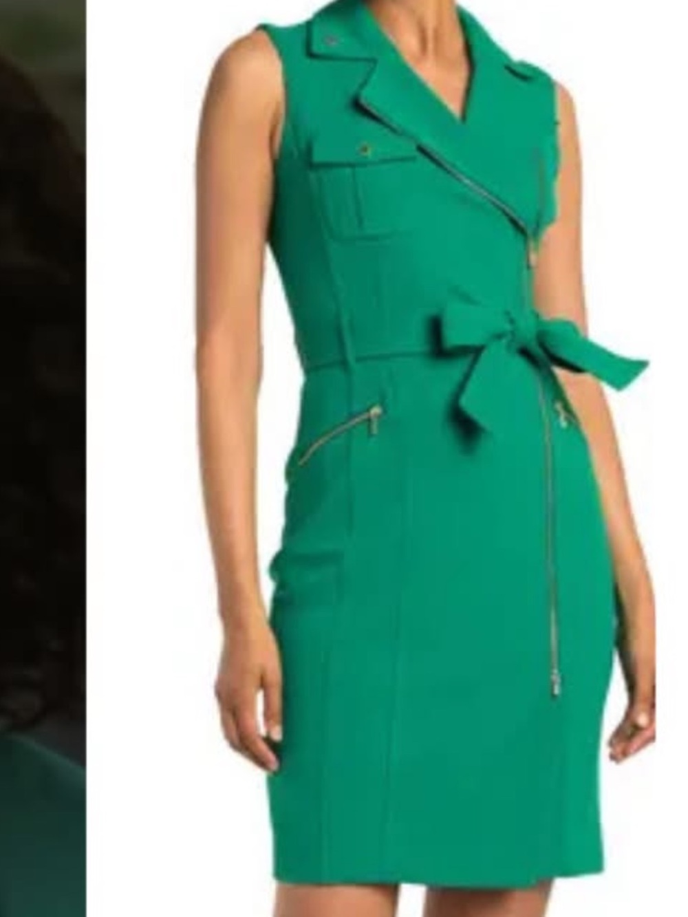 Calvin Klein Sleeveless Emerald Green Belted Sheath Dress
